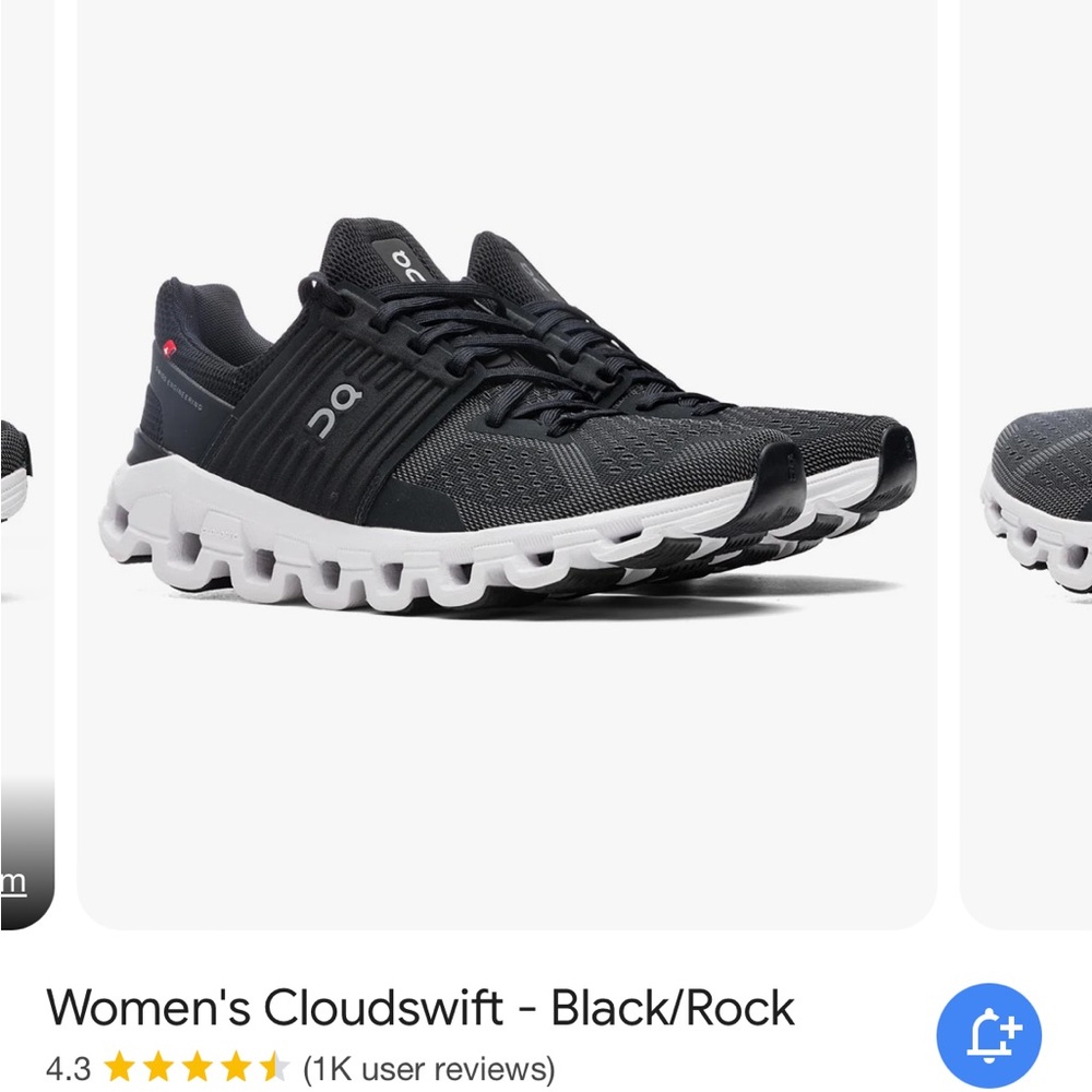 ON size 7 women’s cloudswift sneakers black